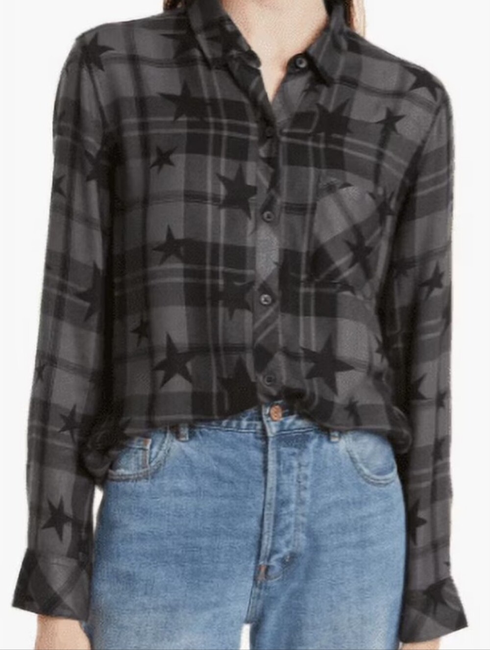 Rails Grey Plaid Star Print Button Down Shirt